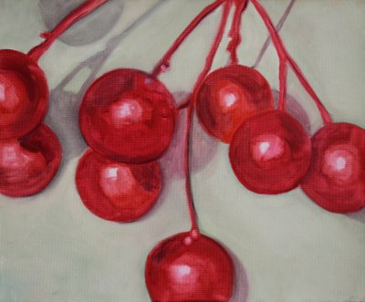Cerezas, 2013 (óleo sobre papel) de Cathy Lomax