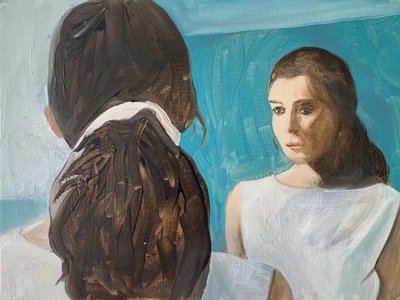Autoexamen, 2023 (óleo sobre papel) de Cathy Lomax