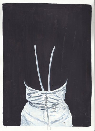 The Girl Upstairs 1, espalda, 2012 (óleo y acrílico sobre papel) de Cathy Lomax