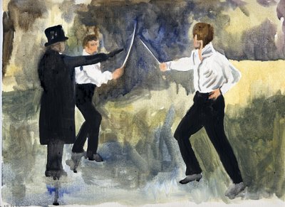 La trama (París 1961), 2011 (óleo sobre papel) de Cathy Lomax