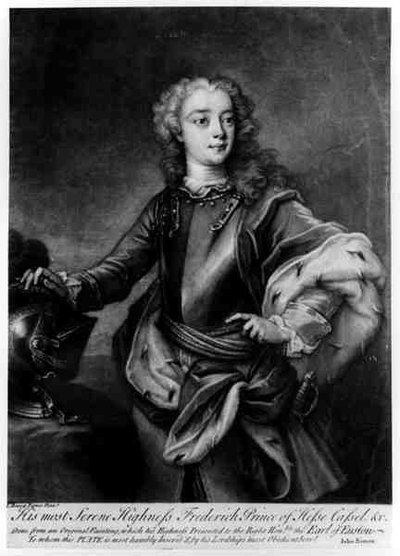 Retrato de Federico II (1720-1785), Landgrave de Hesse-Cassel, grabado por John Simon (1675-1715) de Cavaliere Carlo Francesco Rusca