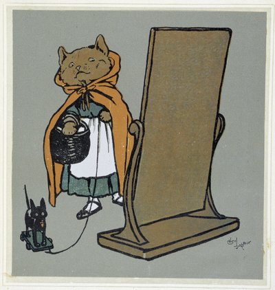 Gato frente a su espejo - dibujo de Cecil Aldin de Cecil Charles Windsor Aldin