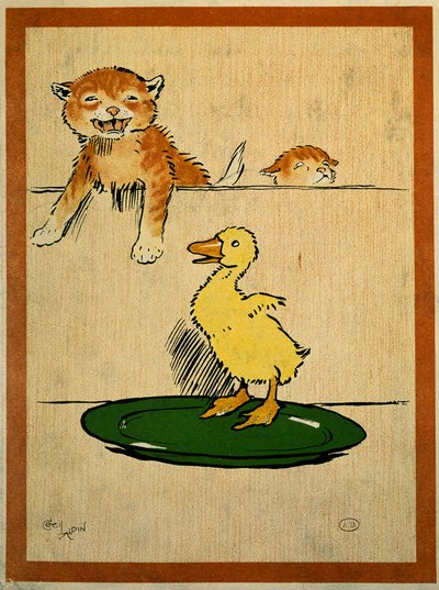 Gatos y pato. Dibujo de Cecil Aldin (1870-1935). París, Artes Decorativas de Cecil Charles Windsor Aldin