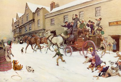 El coche de Navidad en el Bell Inn, Hurley, 1830 de Cecil Charles Windsor Aldin