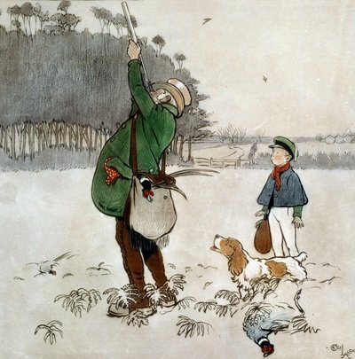 El cazador disparando a los patos. Acuarela de Cecil Aldin (1870-1935). Siglo XIX. Colección privada. de Cecil Charles Windsor Aldin