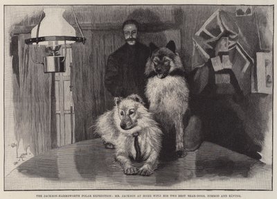 La Expedición Polar Jackson-Harmsworth, el Sr. Jackson en casa con sus dos mejores perros osos, Nimrod y Raving de Cecil Charles Windsor Aldin
