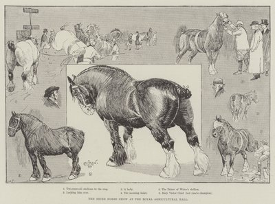 La exposición de caballos Shire en el Royal Agricultural Hall de Cecil Charles Windsor Aldin