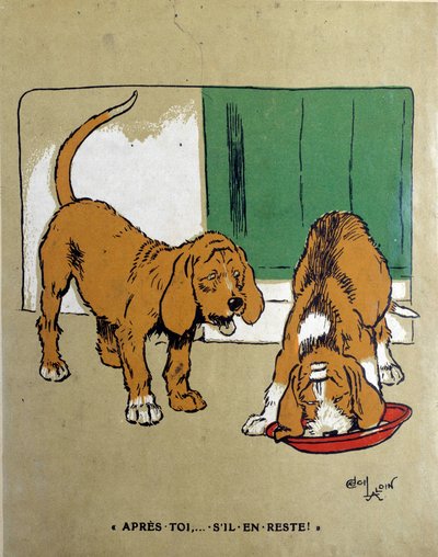 La ley del más fuerte: "Después de ti, si queda algo..." Un perro deja que el otro coma y termine el cuenco. de Cecil Charles Windsor Aldin