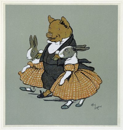 Un pichón con dos rabinos - en "Merry Party", ilustrado por Cécil Aldin, ed. Hodder & Stoughton, Londres de Cecil Charles Windsor Aldin