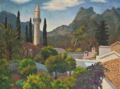 Pueblo turco con mezquita, Chipre de Cedric Morris