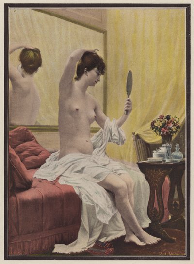 Mujer en su aseo matutino (litografia en color) de Celestin Francois (after) Nanteuil