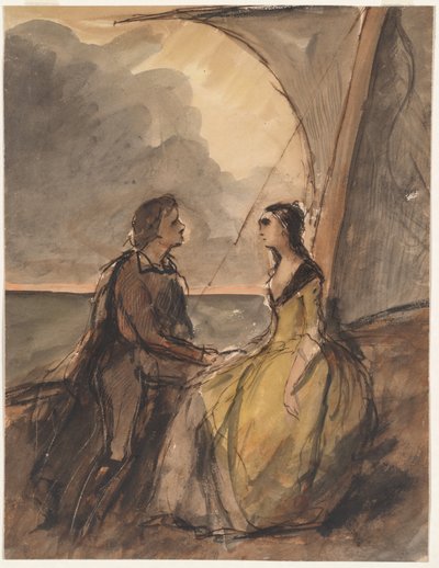 hombre y mujer sentados de Celestin Francois Nanteuil