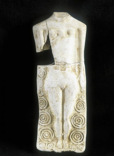 Mujer con tres senos. Estatuilla hecha por el alfarero celta "Rextuguenos", firma y rouelles (único alfarero armoricano conocido), para Laraire (lugar de oración en una villa romana) de Celtic