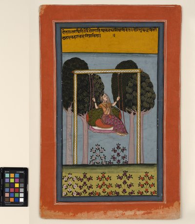 Una mujer en un columpio, c.1800 de Central Indian School