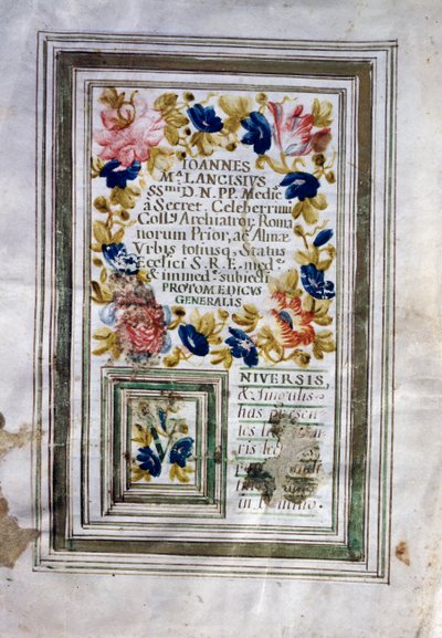 Título médico emitido en Roma por Giovanni Maria Lancisi (1654-1720) de Central Italian School