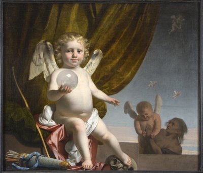 Amor Sosteniendo una Esfera de Cristal de Cesar Boetius van Everdingen
