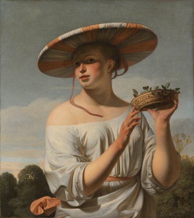 Chica con un gran sombrero, 1645-1648 de Cesar Boetius van Everdingen