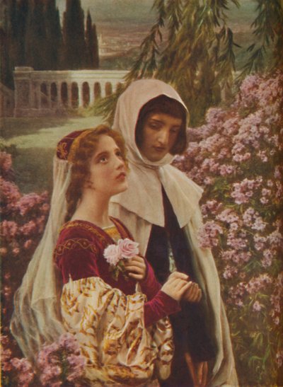 Dante Alighieri - Dante y Beatriz en el jardín, c. 1925 de Cesar Saccagi