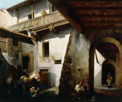 Interior de una posada con campesinos, por Cesare Coghetti (activo 1850-1899) de Cesare Coghetti