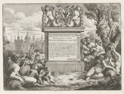 Dedicatoria y arma de Agostino Chigi y vista de Roma Fontane di Roma (título de la serie) Fuentes de Roma (título de la serie) de Cesare Fantetti