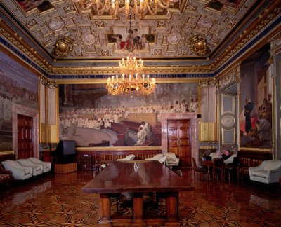 La Sala Maccari (detalle de un panel que representa un senado romano) de Cesare Maccari