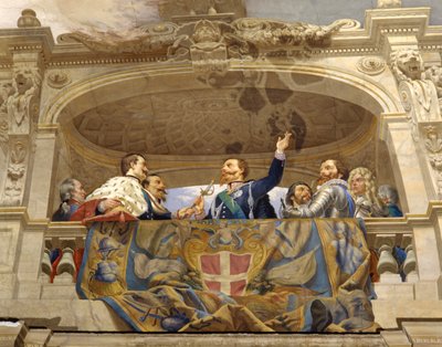 Carlo Alberto entregando la espada a Vittorio Emanuele II, (detalle) de Cesare Mariani