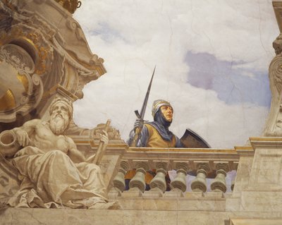 Detalle de Alegoría de Italia, fresco en el techo, Sala de la Mayoría, Palacio de Finanzas, Roma de Cesare Mariani
