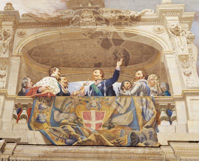 Detalle de Alegoría de Italia, fresco en el techo, Sala de la Mayoría, Palacio de Finanzas, Roma de Cesare Mariani