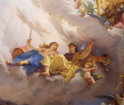 (detalle) Alegoría de Italia, fresco por Cesare Mariani, techo, Sala de la Mayoría, Palazzo delle Finanze, Roma, Italia de Cesare Mariani