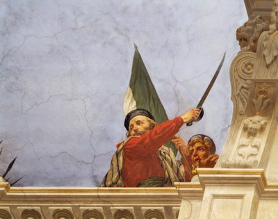 (detalle) de la Alegoría de Italia, fresco en el techo del Salón de la Mayoría, Palazzo delle Finanze, Roma de Cesare Mariani