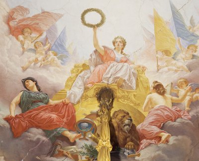 (detalle) de la Alegoría de Italia, fresco en el techo del Salón de la Mayoría, Palazzo delle Finanze, Roma de Cesare Mariani