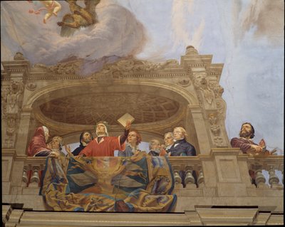 (detalle) de la Alegoría de Italia, fresco en el techo del Salón de la Mayoría, Palazzo delle Finanze, Roma de Cesare Mariani