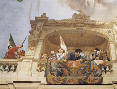 (Detalle) de Alegoría de Italia, fresco de Cesare Mariani (1826-1901), techo, Sala de la Mayoría, Palacio de Finanzas, Roma, Italia de Cesare Mariani