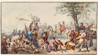 Comandante y soldados ingleses en la colina de Cesare Provaggi