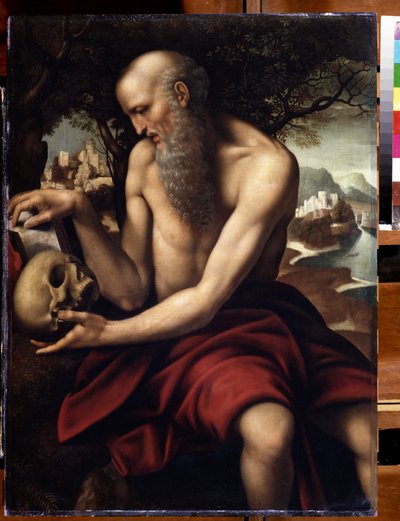 Pintura ""Representación de San Jerónimo"" (Vanita) de Cesare da Sesto (1477-1523) Museo Pushkin del siglo XVI, Moscú de Cesare da Sesto