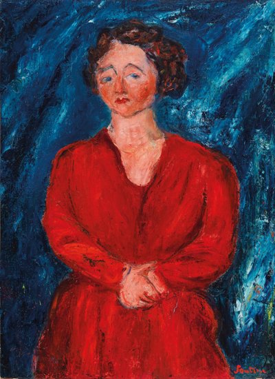 La Femme en rouge au fond bleu, ca 1928 de Chaim Soutine