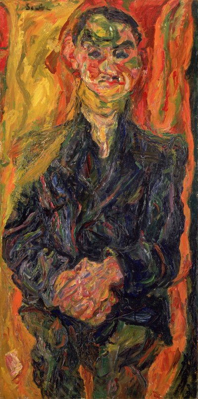 Hombre en azul, con un fondo amarillo y rojo de Chaim Soutine