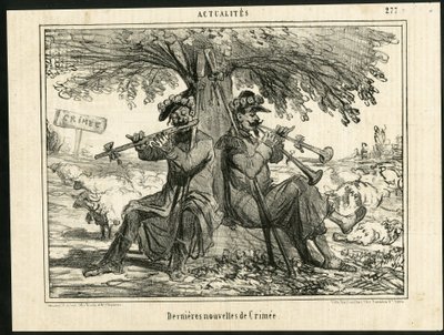 Ilustración de Cham en Le Charivari - Últimas noticias de Crimea - Guerra, Música, Crimea de Amédée de Noé
