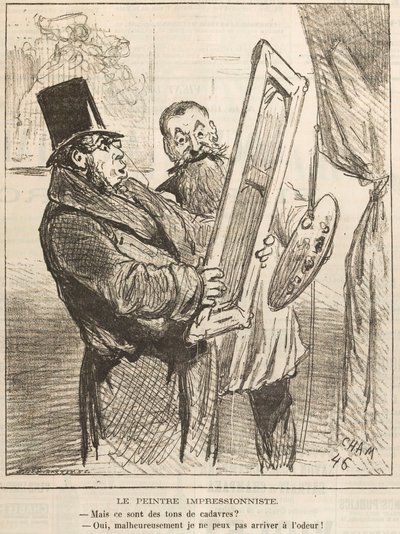 El pintor impresionista: Pero son tonos de cadáver ..., 1877 de Cham