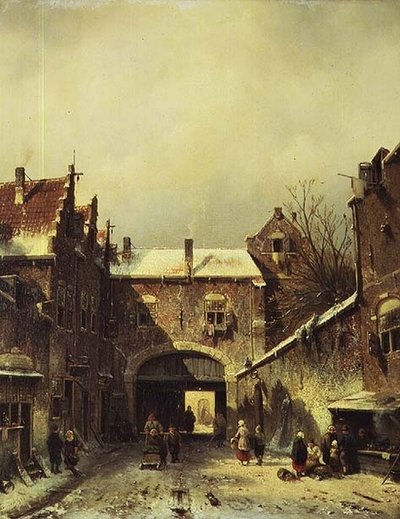 Una ciudad holandesa en invierno de Charles Henri Joseph Leickert