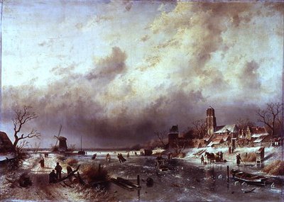 Escena de río congelado de Charles Henri Joseph Leickert