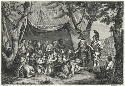 Las reinas de Persia a los pies de Alejandro (grabado) de Charles (after) Le Brun