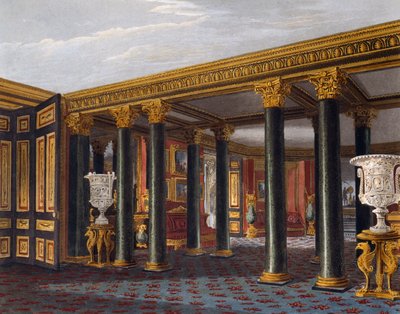Vestíbulo inferior, grabado de Richard Reeve basado en diseño de Charles Wild, de The History of the Royal Residences de Charles (after) Wild