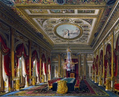 Sala del Trono, grabado por Thomas Sutherland, basado en el diseño de Charles Wild, de La Historia de las Residencias Reales de Charles (after) Wild