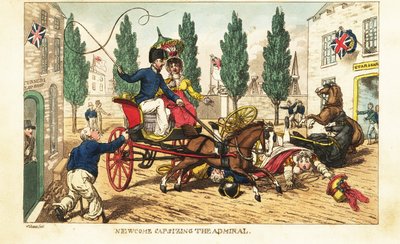 Guardiamarina Newcome choca su bote contra el carruaje de dos caballos del almirante en Gosport de Charles (c.1797 1850) (after) Williams