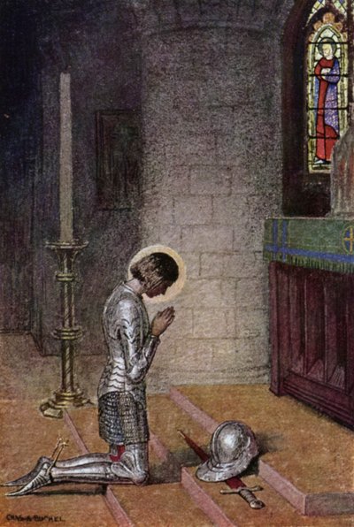 Juana de Arco: ante el altar (litografía en color) de Charles A. Buchel