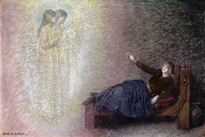 Juana de Arco: En la celda de Juana (litografía en color) de Charles A. Buchel