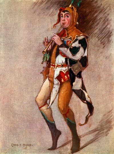 Noche de Reyes: Feste, el payaso, el señor Courtice Pounds (litografía en color) de Charles A. Buchel