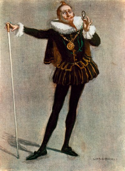 Noche de Reyes: Malvolio, Mr. Tree (litografía en color) de Charles A. Buchel