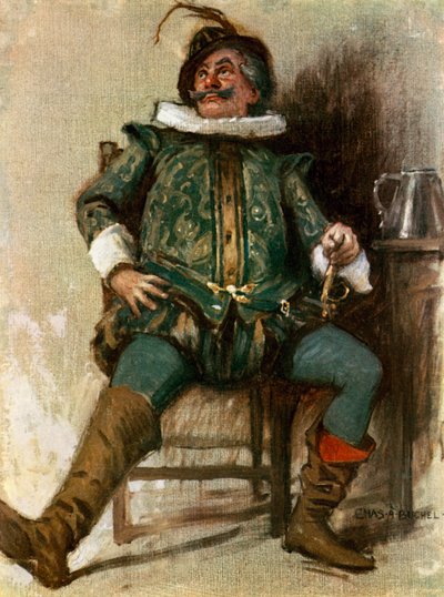 Noche de Reyes: Sir Toby Belch, Mr Lionel Brough (litografía en color) de Charles A. Buchel